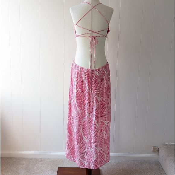 Lovers + Friends Makena Fuchsia Leaf Print Midi Sleeveless Dress, size L - Picture 3 of 11